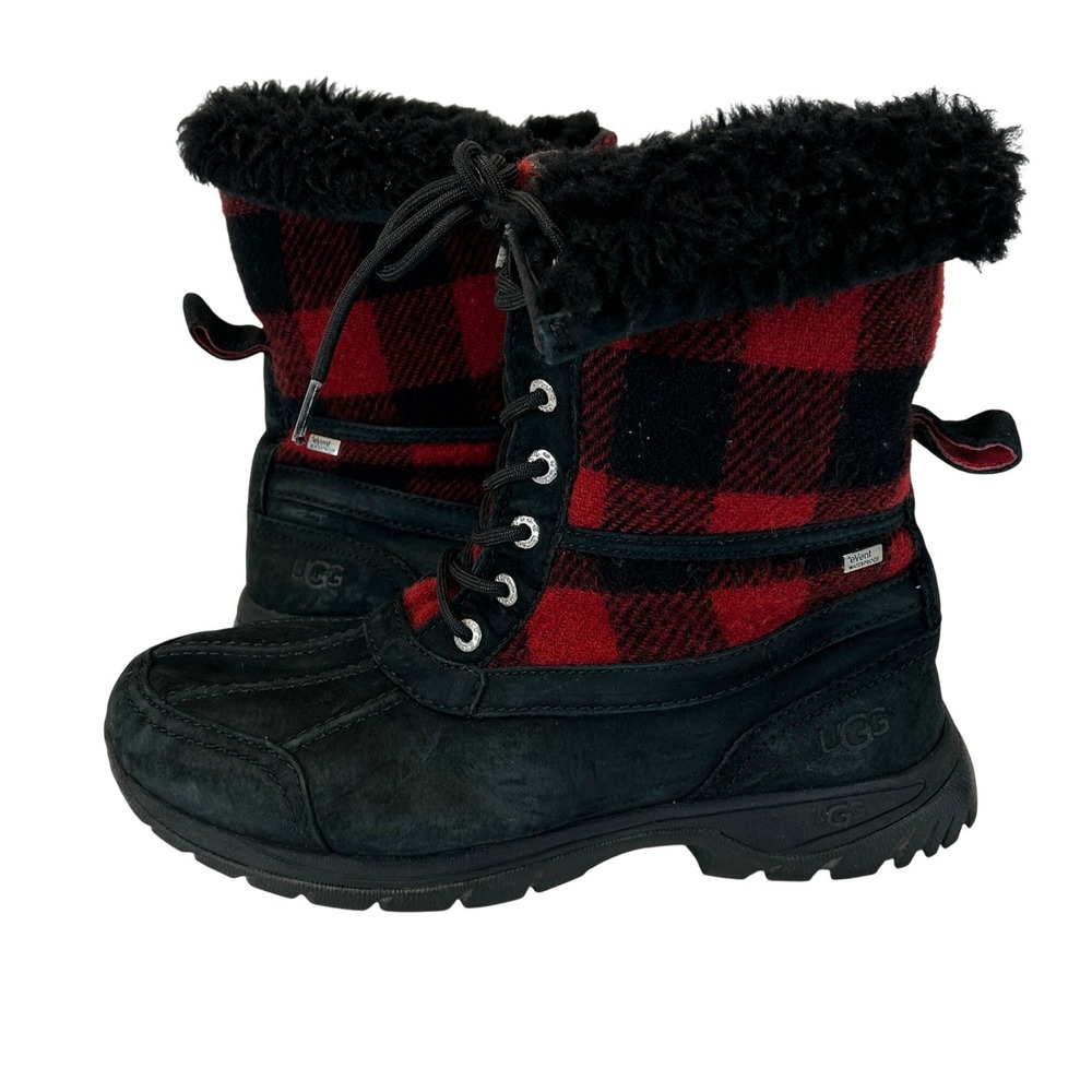 UGG Adirondack II Black Red Buffalo Plaid Waterproof Snow Boots 1019681 Mens 9